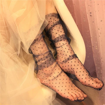 1 пара сексуальных кружевных носков в горошек, женские прозрачные сетчатые носки до щиколотки, женские ультратонкие тюлевые носки принцессы, женские Meias