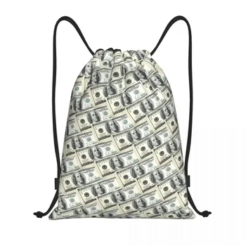 100 долларов США, художественный рюкзак на шнурке, женский, мужской, спортивный рюкзак для спортзала, портативный, для банкнот, для наличных, сумка для покупок, мешок
