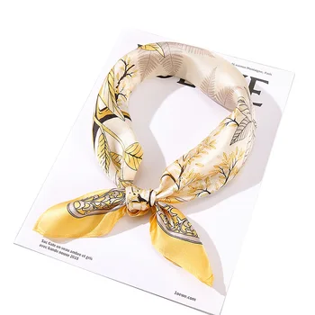 100% Натуральный цветочный шарф из шелка тутового дерева 53X53 см, квадратный галстук для волос, женский шейный платок, женские шарфы с кружевом для волос, женские шарфы