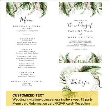 100шт Повседневная Золотая Тропическая Зелень Индивидуальная печать пригласительных билетов шаблоны свадебных приглашений персонализированный дизайн