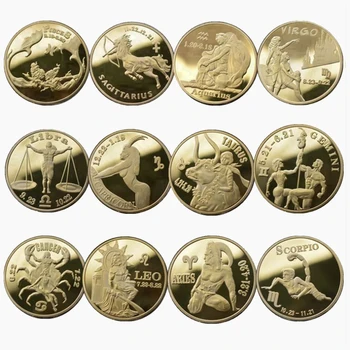 12 Зодиакальных Созвездий, Позолоченная Коллекционная Монета, Оригинальный Держатель для набора монет, Креативный подарок, прямая поставка на Рождество
