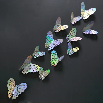 12ШТ 3D полых наклеек с бабочками, надписи с полыми бабочками, Металлическая текстура, принадлежности для свадебной вечеринки, Подарок на стену, украшение дома