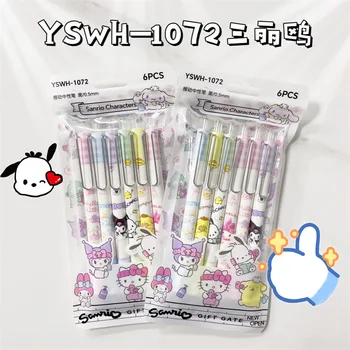 12шт Подлинные гелевые ручки Sanrio Family Hello Kitty Melody Kuromi с низким Центром тяжести, гелевая чернильная ручка, Мультяшная милая ручка для подписи