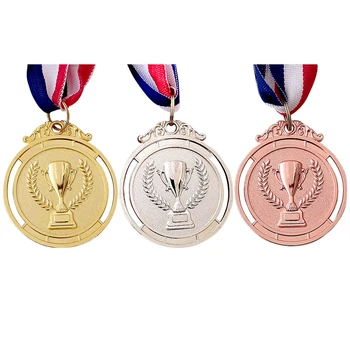 2 Дюйма Золотая Серебряная Бронзовая медаль с шейной лентой Золотой Серебряный бронзовый призовой раунд для соревнований и вечеринок