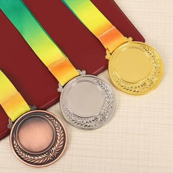 2-дюймовая золотая Серебряная Бронзовая медаль с шейной лентой 1-й, 2-й, 3-й Призовой раунд для соревнований и вечеринок