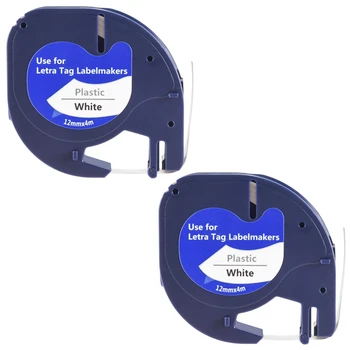 2 упаковки пластиковых этикеточных лент для DYMO Letratag 91201 черного цвета на белом (12 мм X 4 м) Для LT-100H, LT-100T, LT-2000, QX50