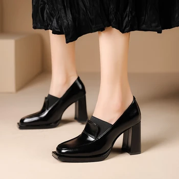 2023 Весенняя новая женская обувь, женские туфли-лодочки без застежки, женские туфли на высоком каблуке с квадратным носком