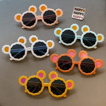 2023 Года Для маленьких девочек Прекрасные цвета Солнцезащитные очки с Медвежьими ушками UV400 Акриловые Модные Солнцезащитные очки для детей на открытом воздухе Детские Солнцезащитные очки