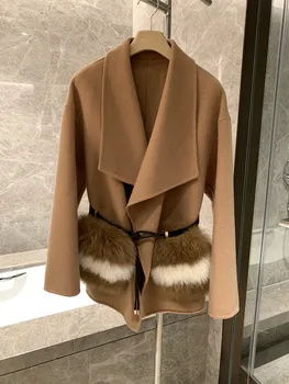 2023, Зимняя роскошная женская мода, высококачественная куртка из 100% шерсти с лисьим мехом, пальто, женская шикарная верхняя одежда, 2 цвета Gdnz 11.28