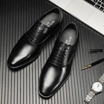 2023 Мужская деловая официальная кожаная обувь в британском стиле, высококачественная обувь из воловьей кожи ручной работы, маленькие ботильоны с квадратным носком