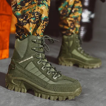 2023 Мужские военные Тактические ботинки Осень-зима, водонепроницаемые кожаные армейские ботинки, Безопасная рабочая обувь для пустыни, Боевые ботильоны