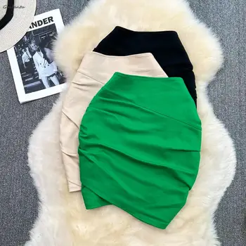 2023 Новая женская юбка-карго с завышенной талией В корейском стиле, элегантная повседневная офисная короткая юбка, женская черно-зеленая сексуальная мини-юбка-карандаш
