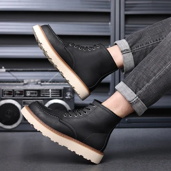 2023 Новая мужская обувь из натуральной кожи, высококачественные ботинки для мотокросса, универсальные мужские ботильоны с высоким берцем, обувь с толстой подошвой