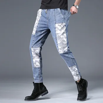 2023 Новые Четырехсезонные Мужские Джинсовые брюки Skinny Casual Man Брюки-карандаш Мужские Синие Джинсы на шнурке
