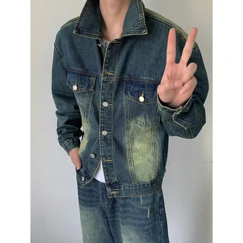 2023 Осенние джинсовые куртки в корейском стиле в стиле ретро, повседневные джинсовые куртки с двойными карманами, мужские, M-XXL