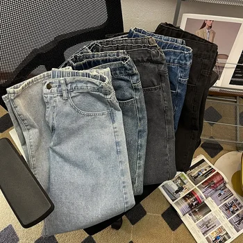2024 Весенние новые Мужские мешковатые джинсы в Корейском стиле с эластичной резинкой на талии, Классические джинсовые брюки длиной до щиколотки, брюки оверсайз с нейтральным ветром