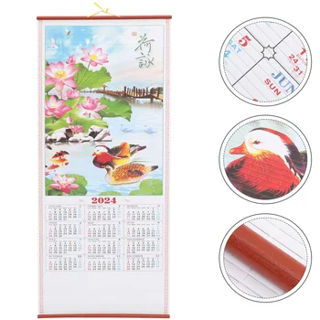 2024 Китайские настенные календари-свитки Год Дракона Лунный Ежегодный Календарь-свитки из искусственного ротанга Весенний Фестиваль