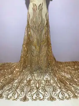 2024 Роскошная Африканская Кружевная ткань 2023 последняя Золотая Линия Индийской ткани сари Высокого качества тюль 3D кружевная ткань с блестками свадебное платье