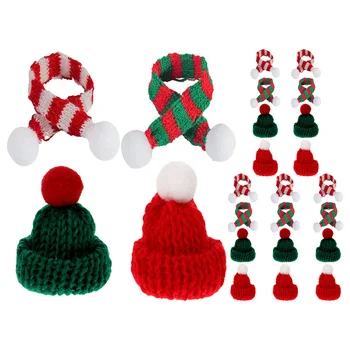 24 шт. мини-рождественский шарф, вязаная шапка Санта, шапка для рукоделия, шарф, мини-вязаные шапки, крышки для бутылок