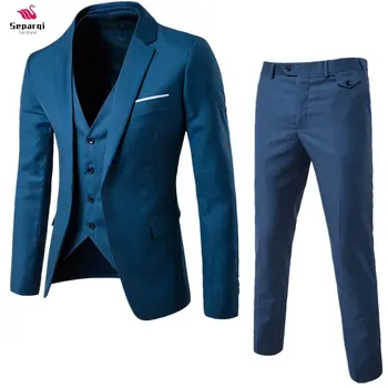 3 предмета, элегантные костюмы + жилет + брюки, бренд Slim Fit с одной пуговицей, официальный деловой костюм, мужские свадебные костюмы Terno