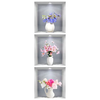 3D Наклейка на стену в виде вазы для цветов, Элегантный Цветочный горшок, Художественное оформление стены с видом из окна, Художественные наклейки с видом из окна