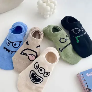 5 Пар невидимых женских носков с забавным выражением, тапочки, милые женские носки-лодочки из японского мультфильма Kawaii, дышащие носки-лодочки