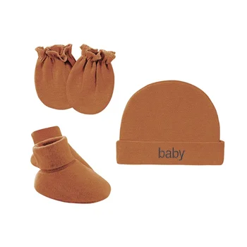 5 шт./компл. Детская теплая шапочка, перчатки, обувь, хлопчатобумажные шапочки для новорожденных, больничная шапочка и варежки, однотонный комплект ярких цветов