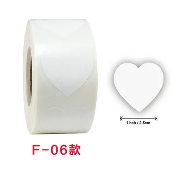 500 стикеров в рулоне 2,5 см пустая белая круглая самоклеящаяся наклейка с белым сердечком, запечатывающие этикетки