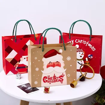 500 шт./лот На заказ с Логотипом Merry Christmas Candy Tote Bag Упаковка Санта-Печенья Пользовательские Рождественские Художественные Бумажные Подарочные Пакеты