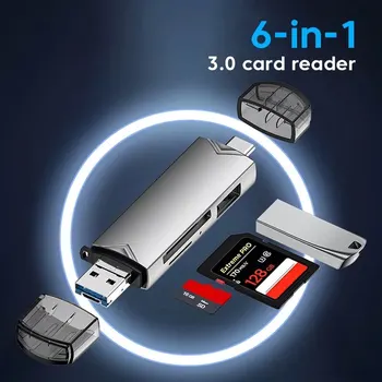 6 В 1 Многофункциональный Кард-Ридер Usb 3.0 U Disk Type C /Micro Usb/ Tf/Sd Флэш-Накопитель Адаптер Для Чтения Карт Памяти Аксессуары Для Телефонов