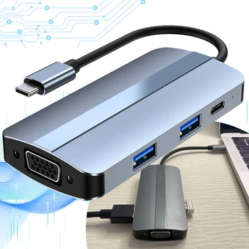 7 в 1 USB C Адаптер 5 Гбит/с USB C Док-Станция Разветвитель PD 100 Вт Аудио AUX 1080P VGA 4K HDMI-Совместимый Порт для MacBook Windows