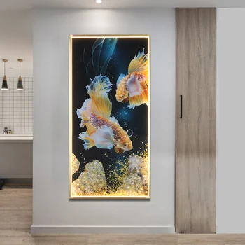 8-метровый настенный светильник Современная креативная фигурка Золотой Рыбки Светодиодные бра Прямоугольная фреска для дома