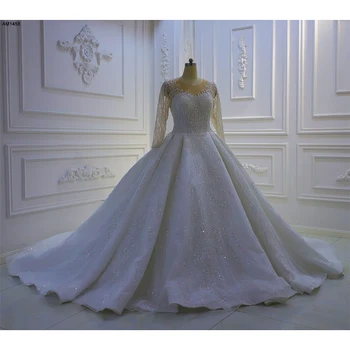 AM1458 Простое бальное платье с длинными рукавами в виде сердца, расшитое бисером, свадебное платье
