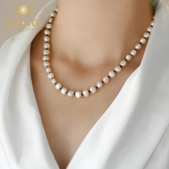 ASHIQI Новый Тренд Натуральный Пресноводный Жемчуг Стерлингового Серебра 925 Пробы Ожерелье Модные Украшения для Женщин Подарок