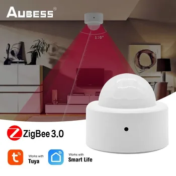 Aubess Tuya Zigbee Датчик движения человека Умный Дом PIR Датчик движения Детектор безопасности Smart Life Работает с Zigbee Gateway