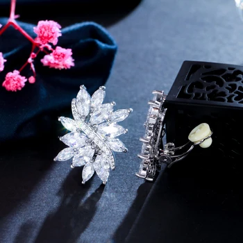BeaQueen Блестящие ювелирные изделия с покрытием из кубического циркония в форме листьев, клипсы на серьгах без пирсинга для женского платья, подарок для вечеринки E505