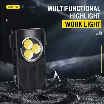 BORUiT V7 Светодиодный EDC брелок-фонарик Type-C Перезаряжаемый Портативный Рабочий фонарь Mini с зажимом УФ-карманный фонарь для кемпинга