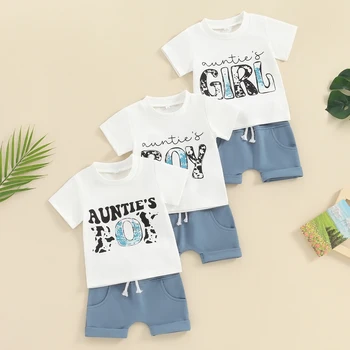 Citgeett/ Летняя одежда для новорожденных мальчиков и девочек, топы и шорты с короткими рукавами и буквенным принтом, комплект одежды