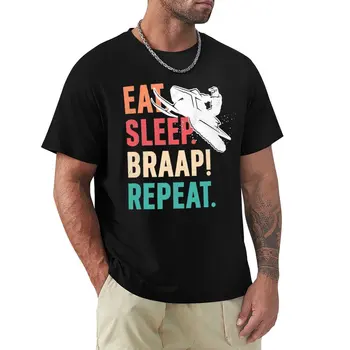 Eat Sleep Braap Repeat Забавный Снегоход, Винтажная футболка для катания на снегоходах, Футболка с принтом животных для мальчиков, мужские графические футболки, комплект
