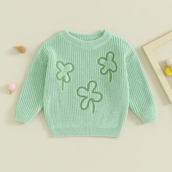 FOCUSNORM, свитера для маленьких девочек и мальчиков от 0 до 4 лет, вязаные пуловеры с вышивкой четырехлистного клевера, топы
