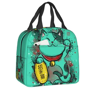Kawaii Maneki Neko, изолированные сумки для ланча для женщин, портативный термоохладитель Lucky Cat, коробка для бенто, работа, школа, путешествия