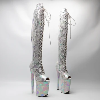 Leecabe 23 см/9 дюймов, модные женские ботинки для танцев на шесте из искусственной кожи со змеиным узором, на платформе и высоком каблуке