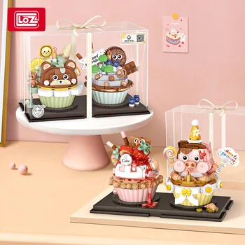 LOZ1755-56 Бисквитный мишка, Клубничный поросенок, мультфильм, Милый торт для девочек, Детская сборка, Китайский строительный блок, игрушка для подарков