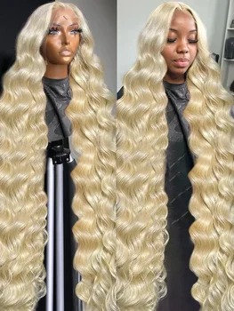 Luvin 36 дюймов 13x4 HD Прозрачные объемные волнистые парики из человеческих волос с кружевом спереди 613 Медовый блонд 13X4 парик с кружевом спереди для женщин