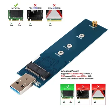 M.2 к USB-адаптеру B Ключ M.2 SSD-адаптер USB 3.0 (кабель не требуется) USB к SSD-накопителю 2280 М2 Адаптер NGFF Конвертер Считыватель SSD
