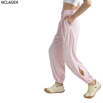 NCLAGEN UPF50 + солнцезащитные брюки для женщин, летние леггинсы с высокой талией, широкие брюки, драпировка, свободные Тренировки в тренажерном зале, Дышащий Бег