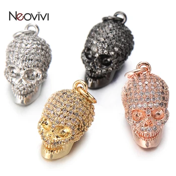 Neovivi Блестящий белый кулон с черепом CZ подходит для женщин и мужчин, ожерелья в стиле хип-хоп ручной работы, подвески с микро-прокладкой из циркона, бусины для изготовления ювелирных изделий