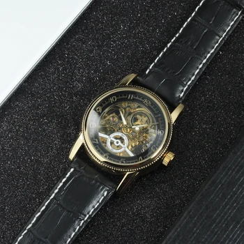 ORKINA, мужские часы со скелетом из черного золота, лучший бренд, Роскошный кожаный ремень, Классические механические часы со светящейся стрелкой, деловые наручные часы