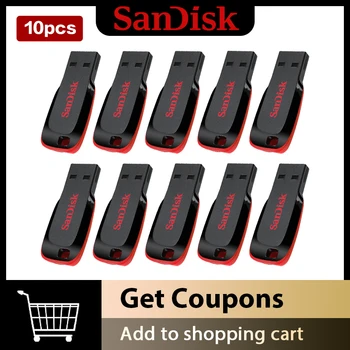 SanDisk USB 2.0 Флешки CZ50 10 штук 128 ГБ 64 ГБ USB Флешка 16 ГБ Флеш-накопитель 32 ГБ U Диск Мини-флешка 100% Оригинал