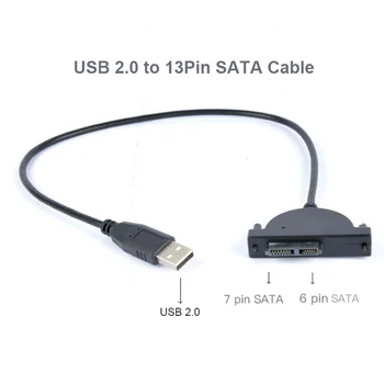USB-адаптер USB 2.0 на Sata Кабель 6P + 7P Конвертер CD DVD Rom SATA на USB 2.0 Тонкий Sata 13-контактный кабель адаптера привода